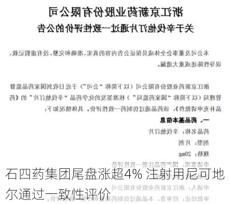 石四药集团尾盘涨超4% 注射用尼可地尔通过一致性评价