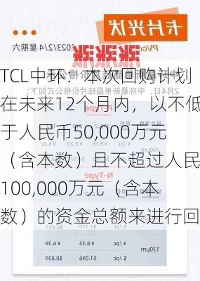 TCL中环：本次回购计划在未来12个月内，以不低于人民币50,000万元（含本数）且不超过人民币100,000万元（含本数）的资金总额来进行回购