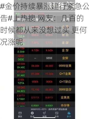 #金价持续暴涨建行紧急公告#上热搜 网友：几百的时候都从来没想过买 更何况涨呢