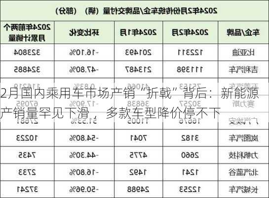 2月国内乘用车市场产销“折戟”背后：新能源产销量罕见下滑 ，多款车型降价停不下