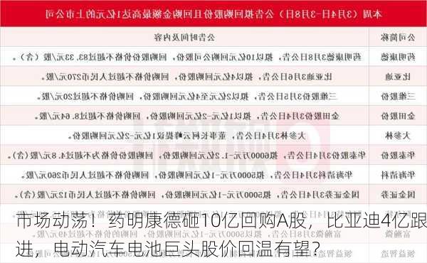 市场动荡！药明康德砸10亿回购A股，比亚迪4亿跟进，电动汽车电池巨头股价回温有望？