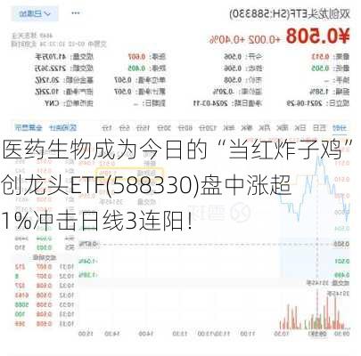 医药生物成为今日的“当红炸子鸡”？双创龙头ETF(588330)盘中涨超1%冲击日线3连阳！