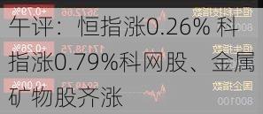 午评：恒指涨0.26% 科指涨0.79%科网股、金属矿物股齐涨