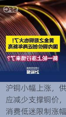 沪铜小幅上涨，供应减少支撑铜价，消费低迷限制涨幅