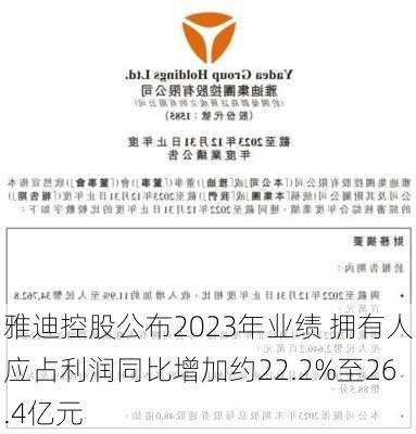 雅迪控股公布2023年业绩 拥有人应占利润同比增加约22.2%至26.4亿元