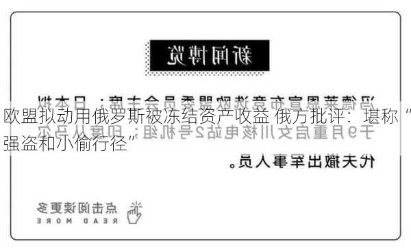 欧盟拟动用俄罗斯被冻结资产收益 俄方批评：堪称“强盗和小偷行径”