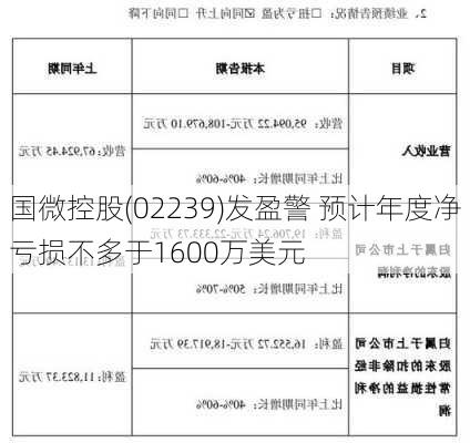 国微控股(02239)发盈警 预计年度净亏损不多于1600万美元