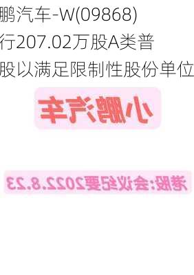 小鹏汽车-W(09868)发行207.02万股A类普通股以满足限制性股份单位