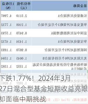 下跌1.77%！2024年3月27日混合型基金短期收益亮眼，却面临中期挑战