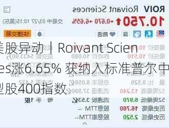 美股异动｜Roivant Sciences涨6.65% 获纳入标准普尔中型股400指数