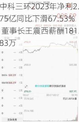 中科三环2023年净利2.75亿同比下滑67.53% 董事长王震西薪酬181.83万