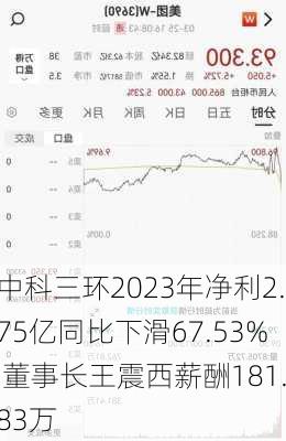 中科三环2023年净利2.75亿同比下滑67.53% 董事长王震西薪酬181.83万