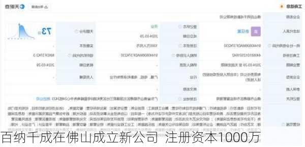 百纳千成在佛山成立新公司  注册资本1000万