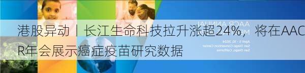 港股异动丨长江生命科技拉升涨超24%，将在AACR年会展示癌症疫苗研究数据