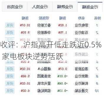 收评：沪指高开低走跌近0.5% 家电板块逆势活跃