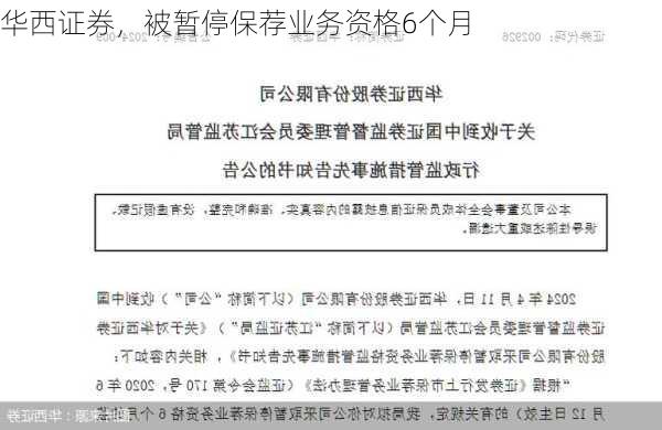 华西证券，被暂停保荐业务资格6个月