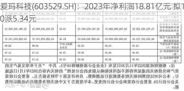 爱玛科技(603529.SH)：2023年净利润18.81亿元 拟10派5.34元