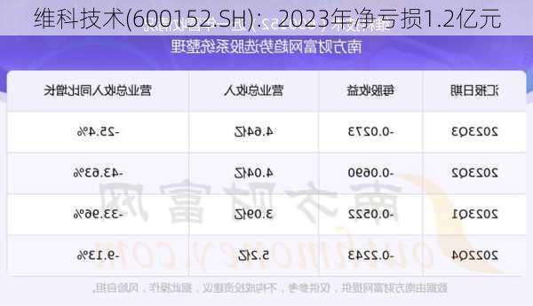 维科技术(600152.SH)：2023年净亏损1.2亿元