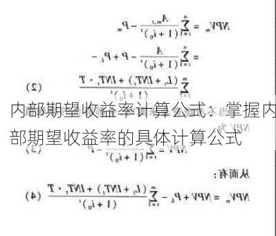 内部期望收益率计算公式：掌握内部期望收益率的具体计算公式