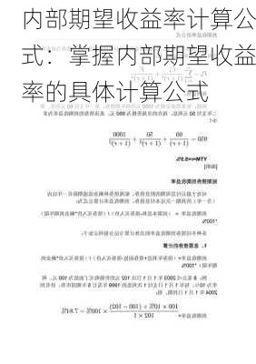 内部期望收益率计算公式：掌握内部期望收益率的具体计算公式