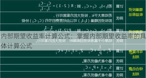 内部期望收益率计算公式：掌握内部期望收益率的具体计算公式