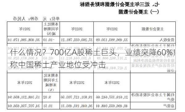 什么情况？700亿A股稀土巨头，业绩突降60%！称中国稀土产业地位受冲击