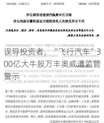 误导投资者，“飞行汽车”300亿大牛股万丰奥威遭监管警示