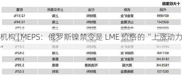 机构 | MEPS：俄罗斯镍禁令是 LME 价格的“上涨动力”