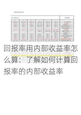 回报率用内部收益率怎么算：了解如何计算回报率的内部收益率