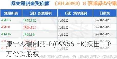 康宁杰瑞制药-B(09966.HK)授出118万份购股权