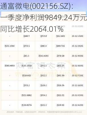 通富微电(002156.SZ)：一季度净利润9849.24万元 同比增长2064.01%