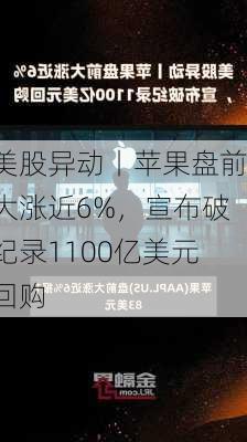 美股异动丨苹果盘前大涨近6%，宣布破纪录1100亿美元回购