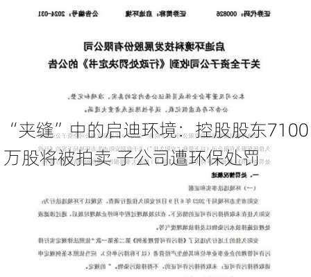 “夹缝”中的启迪环境：控股股东7100万股将被拍卖 子公司遭环保处罚