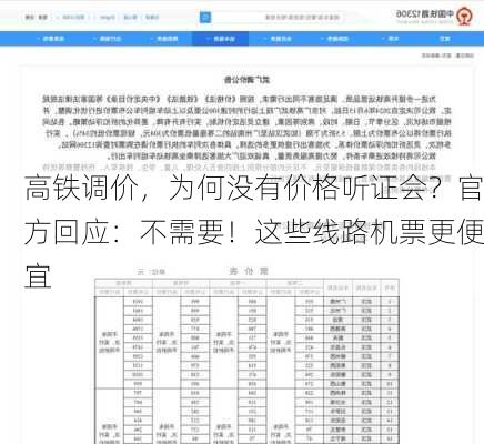 高铁调价，为何没有价格听证会？官方回应：不需要！这些线路机票更便宜