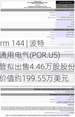 Form 144 | 波特兰通用电气(POR.US)高管拟出售4.46万股股份，价值约199.55万美元