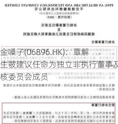 金嗓子(06896.HK)：覃解生被建议任命为独立非执行董事及审核委员会成员