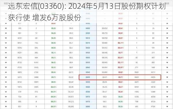 远东宏信(03360): 2024年5月13日股份期权计划获行使 增发6万股股份