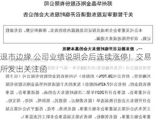 退市边缘 公司业绩说明会后连续涨停！交易所发出关注函