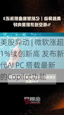 美股异动 | 微软涨超1%续创新高 发布新一代AI PC 搭载最新的Copilot功能