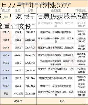 5月22日四川九洲涨6.07%，广发电子信息传媒股票A基金重仓该股