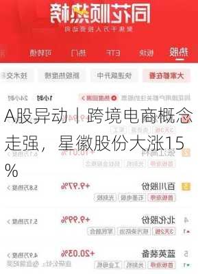 A股异动丨跨境电商概念走强，星徽股份大涨15%