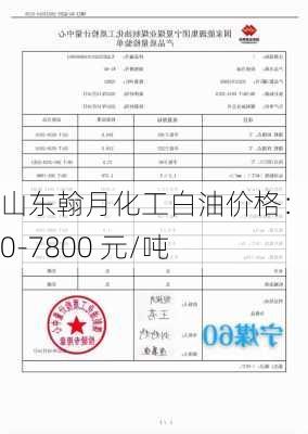 山东翰月化工白油价格：7700-7800 元/吨