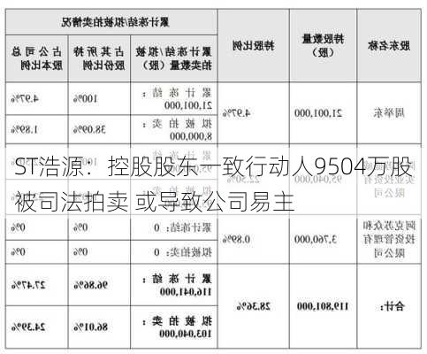 ST浩源：控股股东一致行动人9504万股被司法拍卖 或导致公司易主