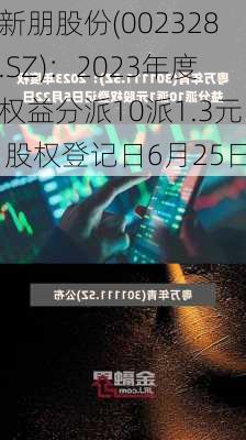 新朋股份(002328.SZ)：2023年度权益分派10派1.3元 股权登记日6月25日