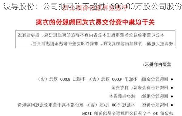 波导股份：公司拟回购不超过1600.00万股公司股份