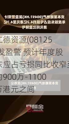 仁德资源(08125)发盈警 预计年度股东应占亏损同比收窄至约900万-1100万港元之间