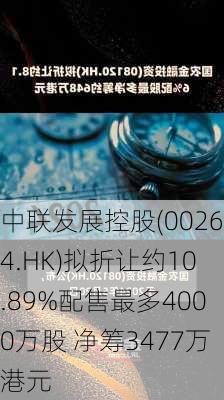 中联发展控股(00264.HK)拟折让约10.89%配售最多4000万股 净筹3477万港元