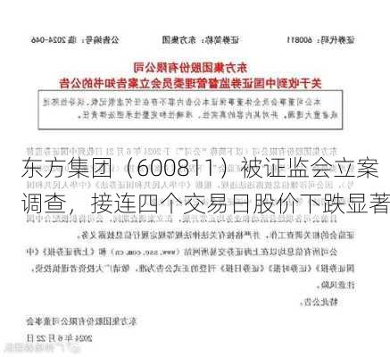 东方集团（600811）被证监会立案调查，接连四个交易日股价下跌显著