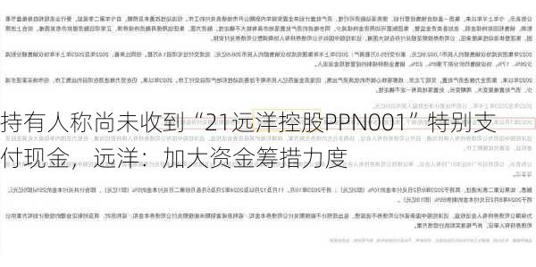 持有人称尚未收到“21远洋控股PPN001”特别支付现金，远洋：加大资金筹措力度