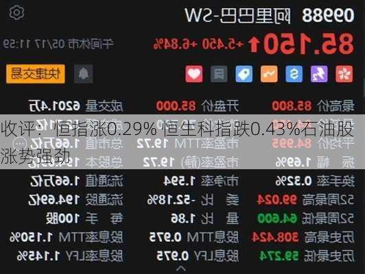 收评：恒指涨0.29% 恒生科指跌0.43%石油股涨势强劲